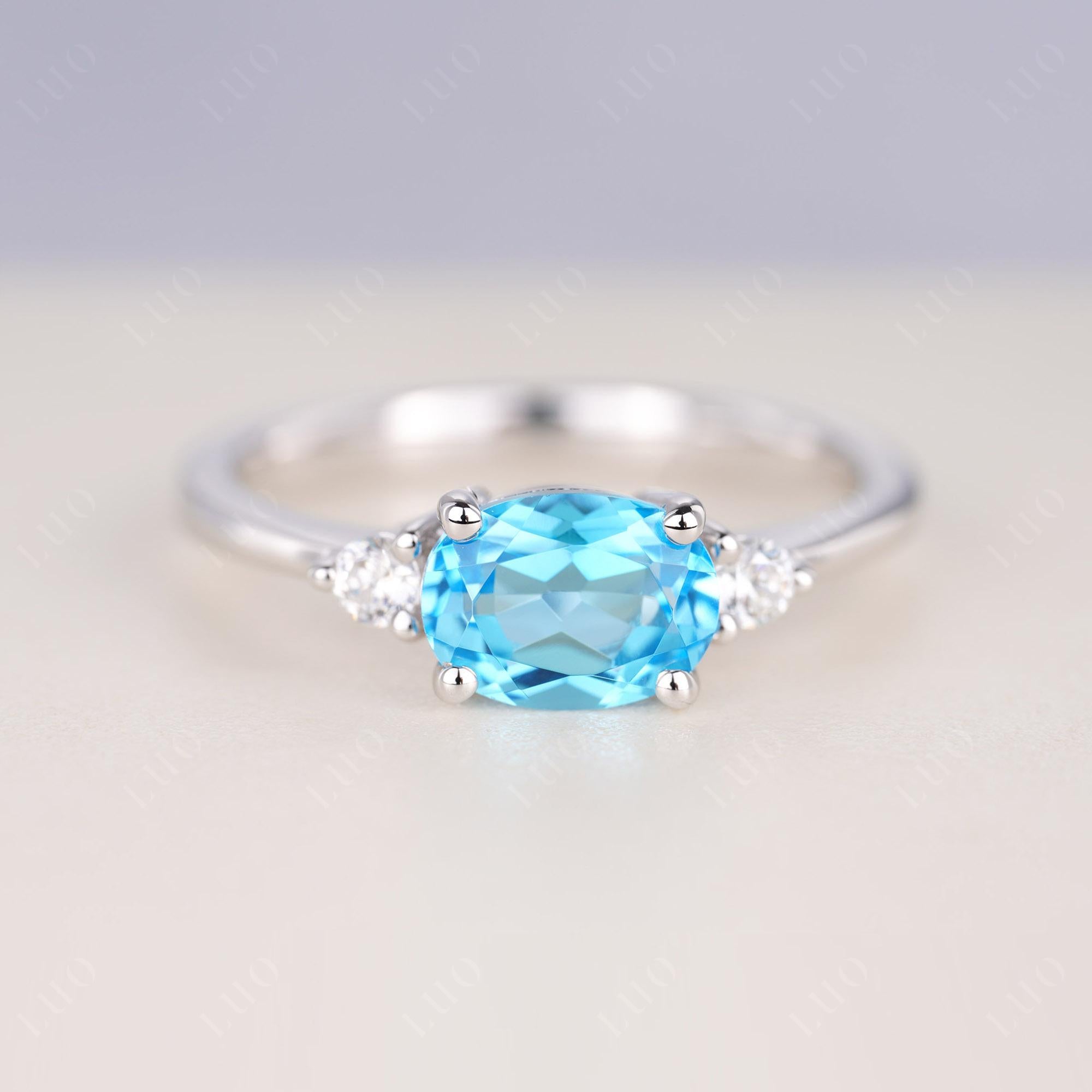 Oval East West Swiss Blue Topaz Trilogy Ring - LUO Jewelry