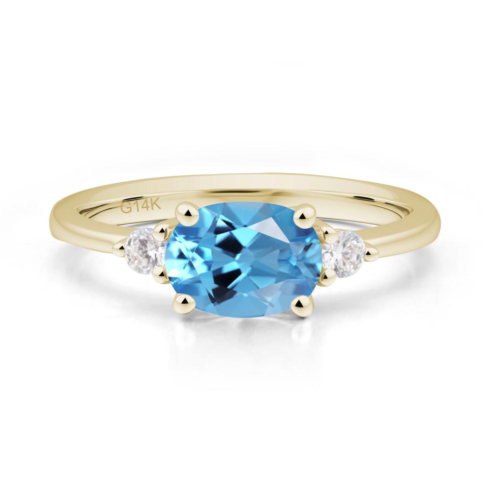 Oval East West Swiss Blue Topaz Trilogy Ring - LUO Jewelry #metal_14k yellow gold