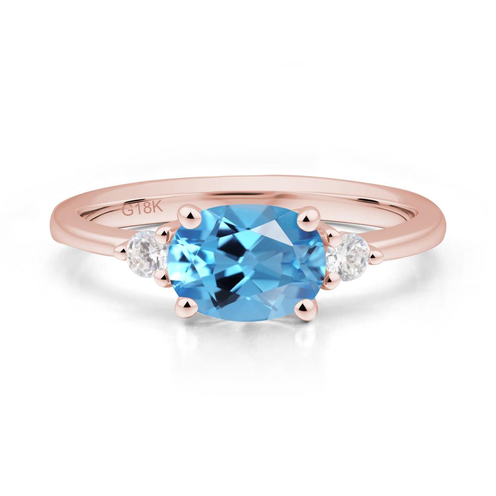 Oval East West Swiss Blue Topaz Trilogy Ring - LUO Jewelry #metal_18k rose gold