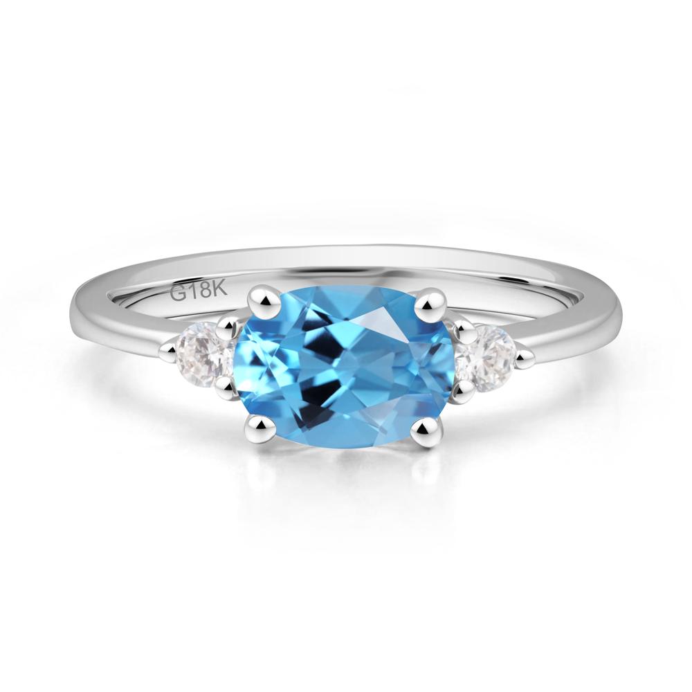 Oval East West Swiss Blue Topaz Trilogy Ring - LUO Jewelry #metal_18k white gold