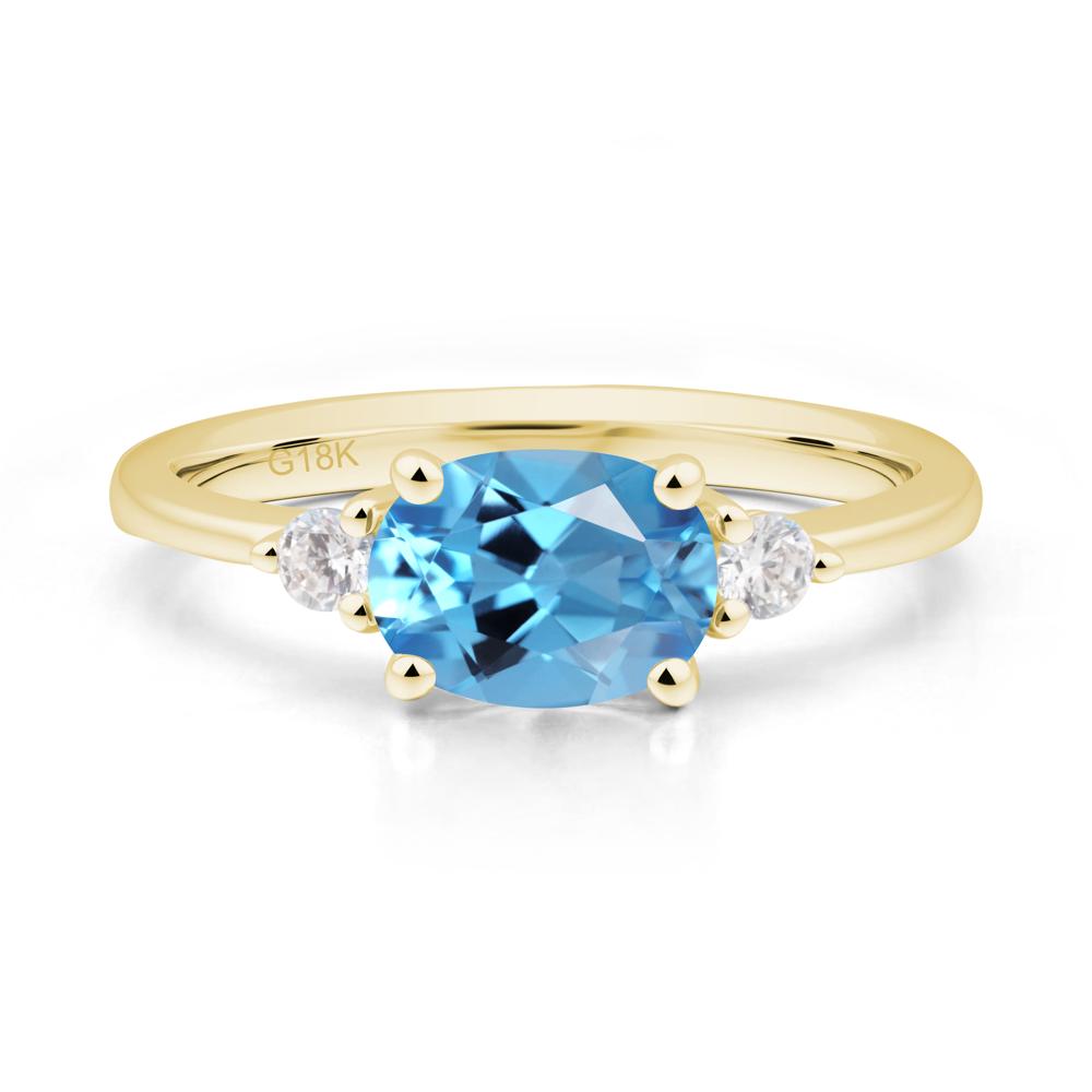 Oval East West Swiss Blue Topaz Trilogy Ring - LUO Jewelry #metal_18k yellow gold
