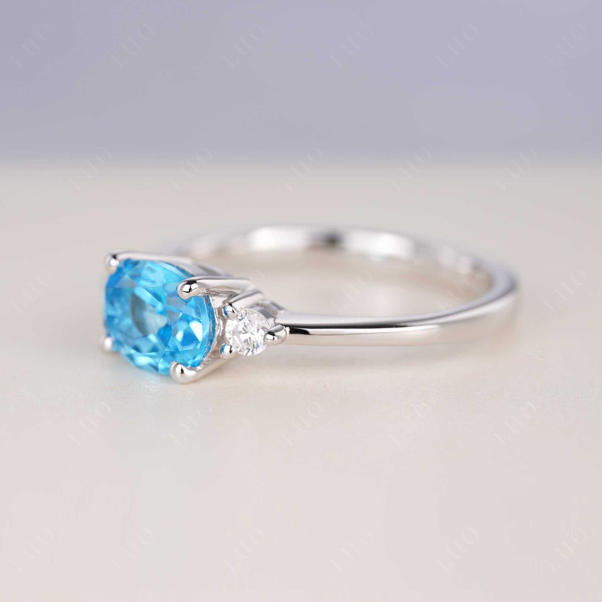 Oval East West Swiss Blue Topaz Trilogy Ring - LUO Jewelry