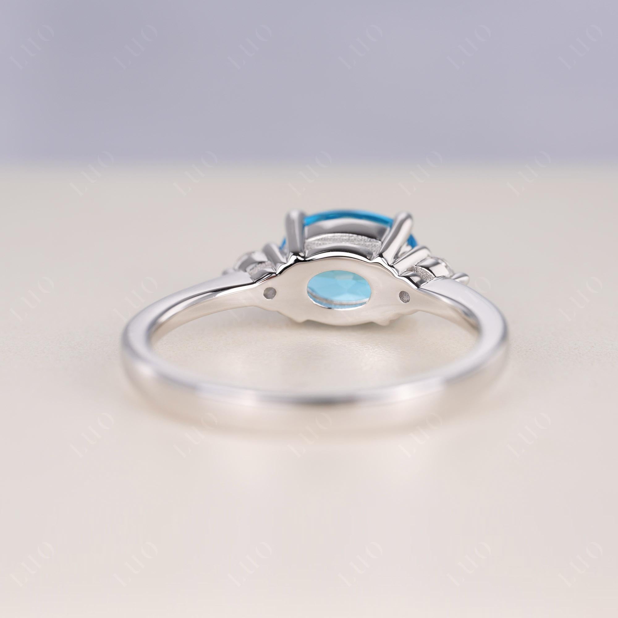 Oval East West Swiss Blue Topaz Trilogy Ring - LUO Jewelry