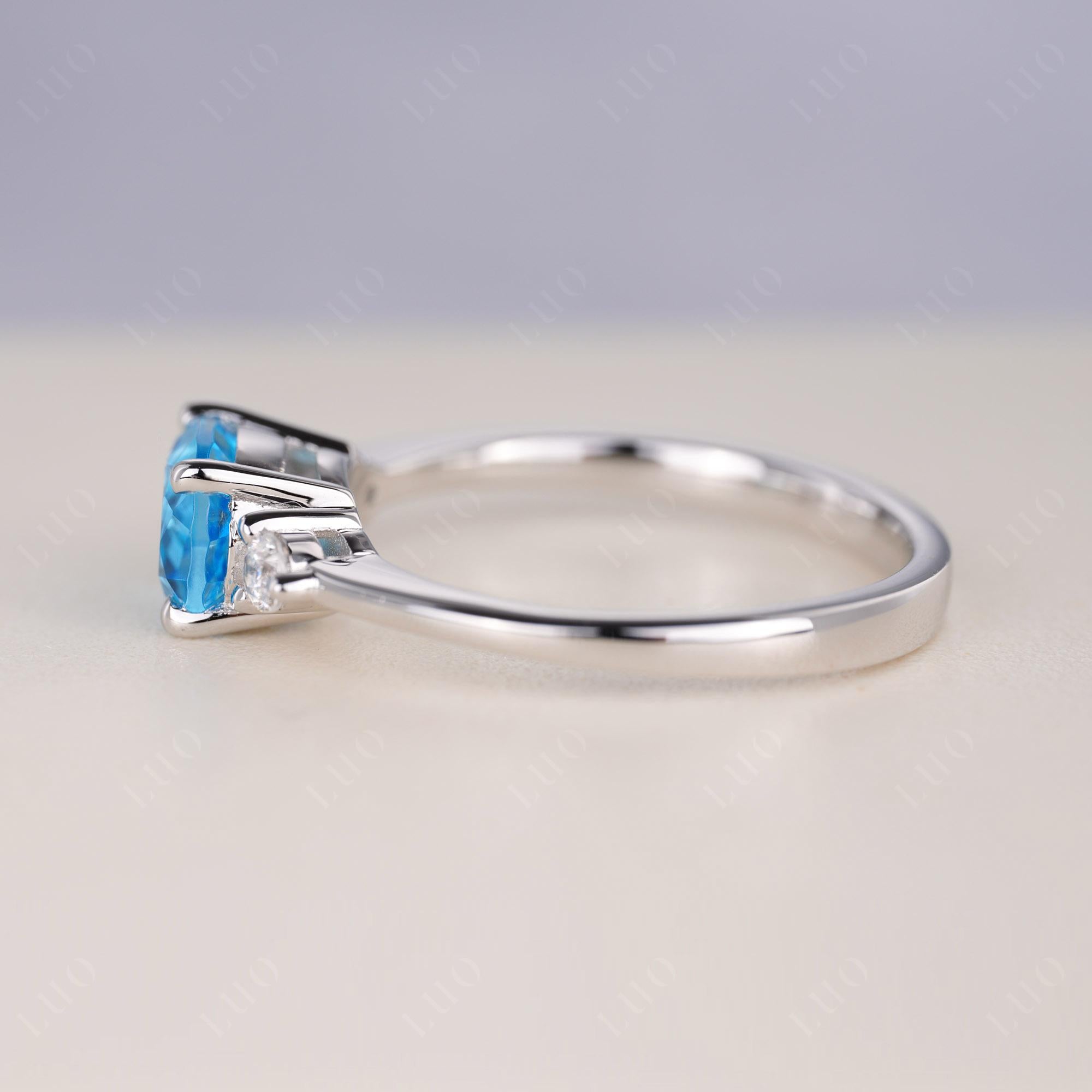 Oval East West Swiss Blue Topaz Trilogy Ring - LUO Jewelry