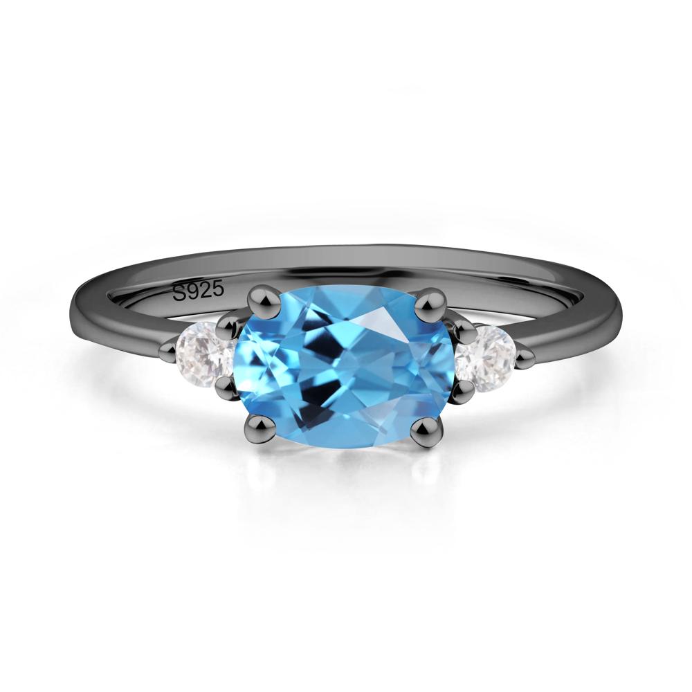 Oval East West Swiss Blue Topaz Trilogy Ring - LUO Jewelry #metal_black finish sterling silver