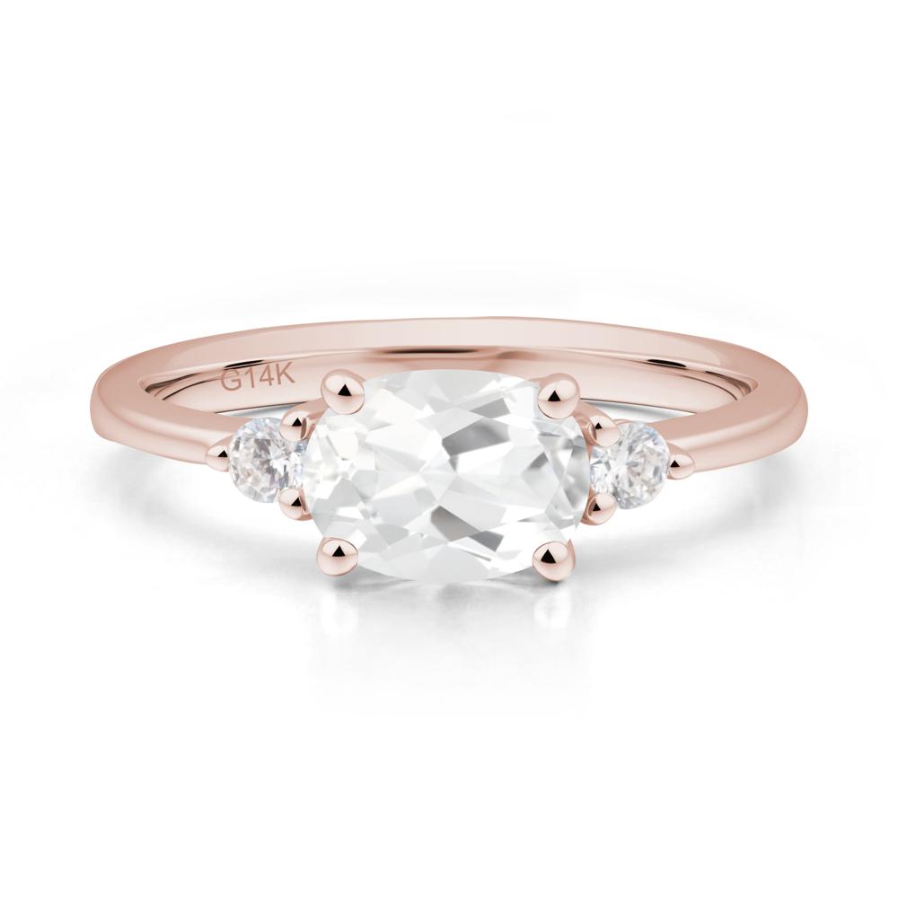 Oval East West White Topaz Trilogy Ring - LUO Jewelry #metal_14k rose gold