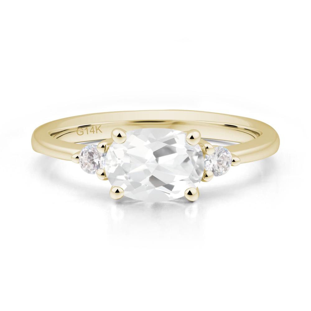 Oval East West White Topaz Trilogy Ring - LUO Jewelry #metal_14k yellow gold