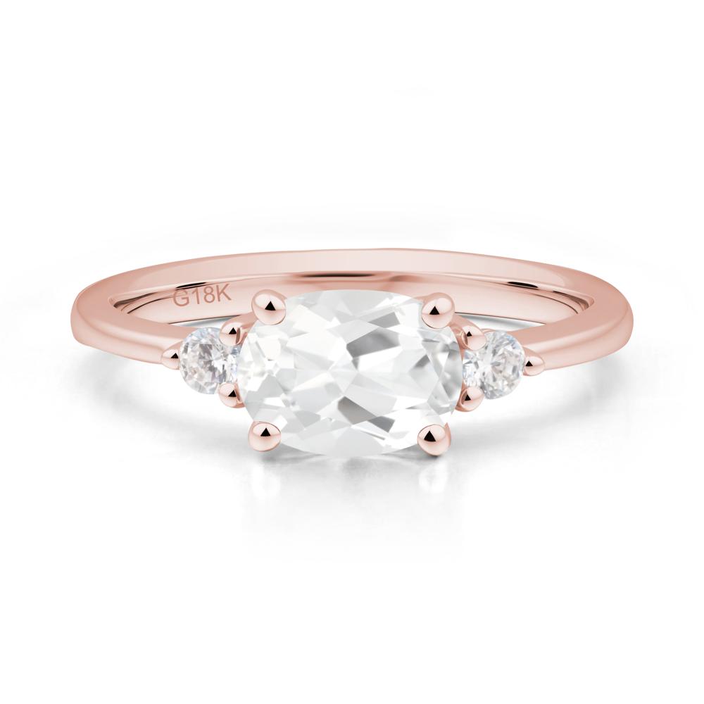 Oval East West White Topaz Trilogy Ring - LUO Jewelry #metal_18k rose gold