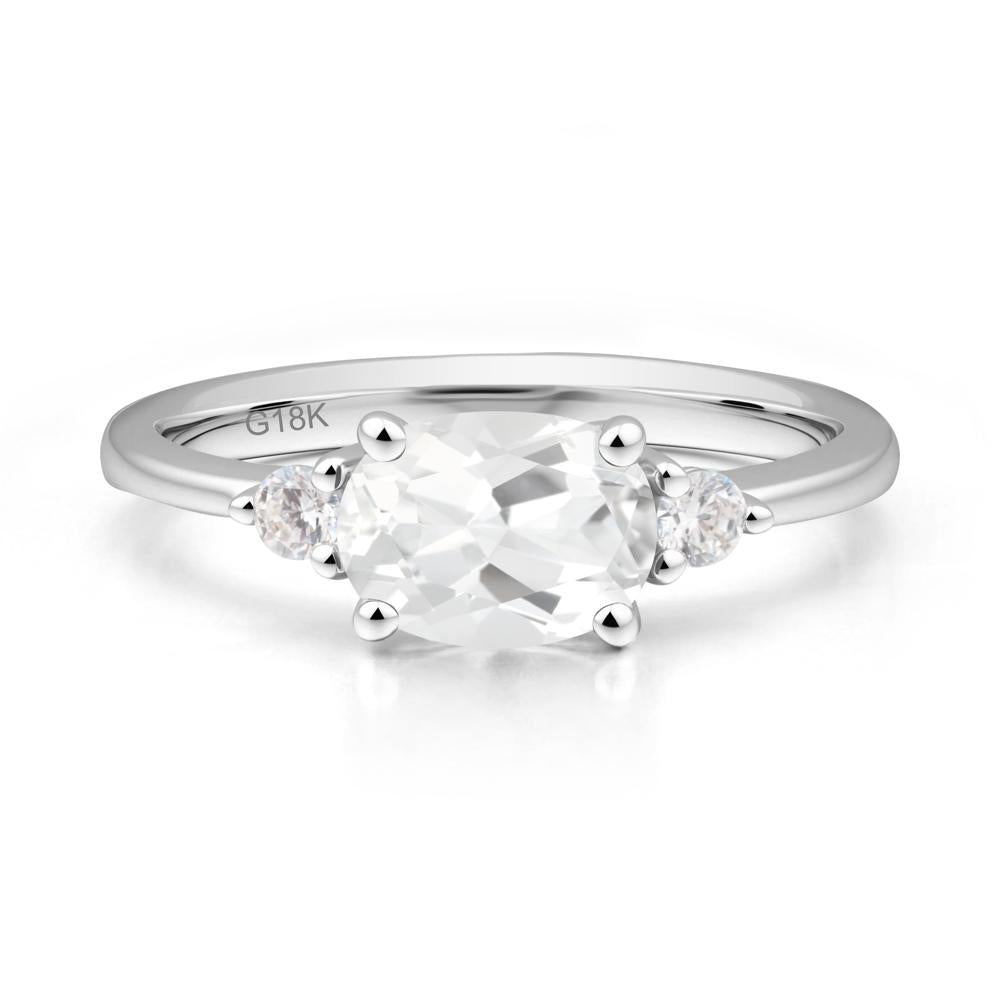 Oval East West White Topaz Trilogy Ring - LUO Jewelry #metal_18k white gold