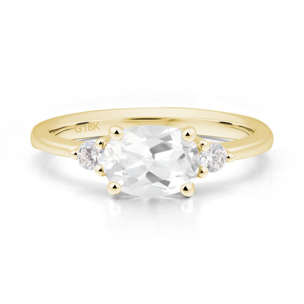 Oval East West White Topaz Trilogy Ring - LUO Jewelry #metal_18k yellow gold