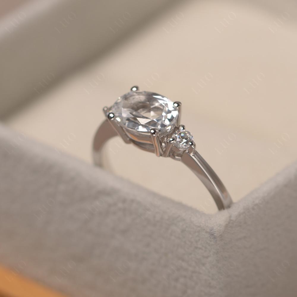 Oval East West White Topaz Trilogy Ring - LUO Jewelry