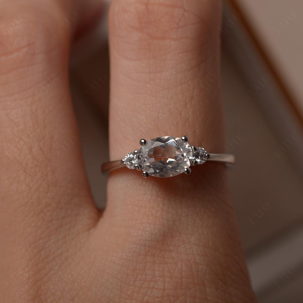 Oval East West White Topaz Trilogy Ring - LUO Jewelry