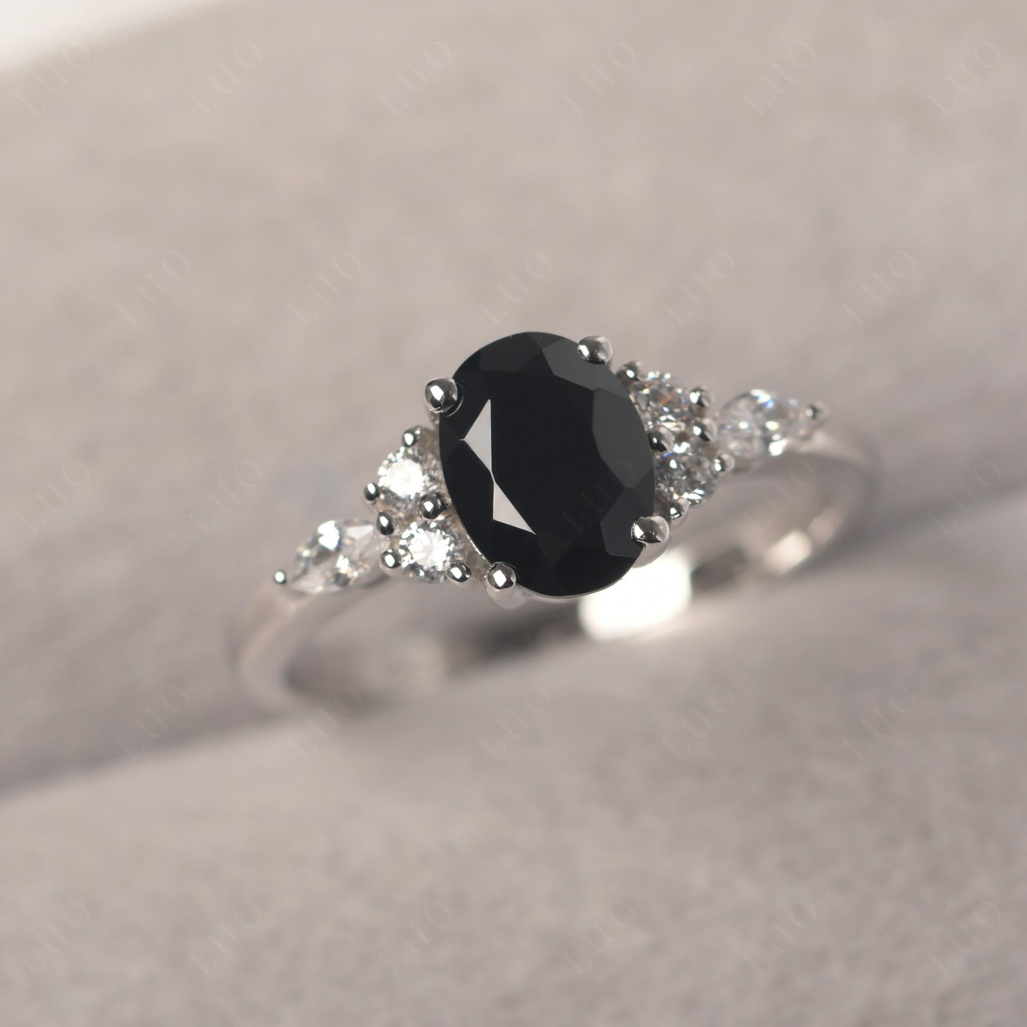 Simple Oval Black Spinel Engagement Ring - LUO Jewelry