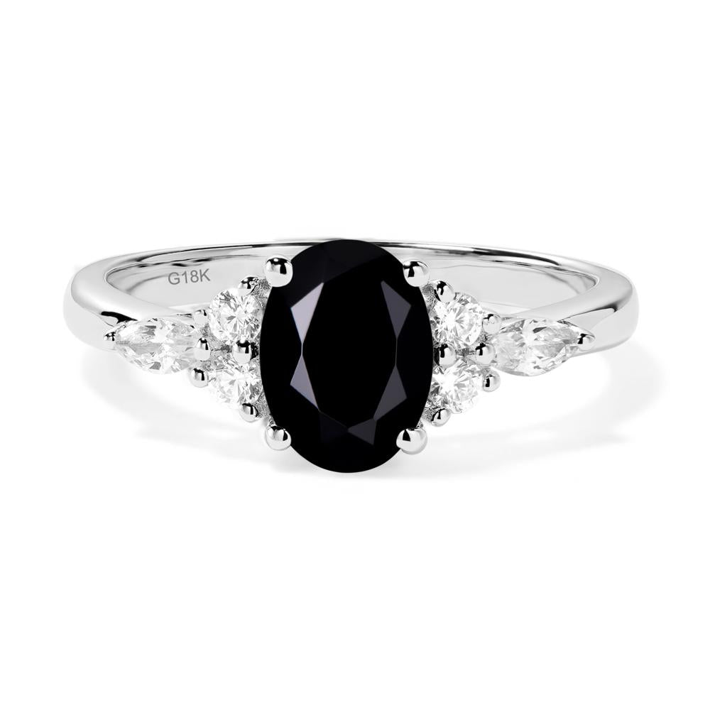 Simple Oval Black Spinel Engagement Ring - LUO Jewelry #metal_18k white gold
