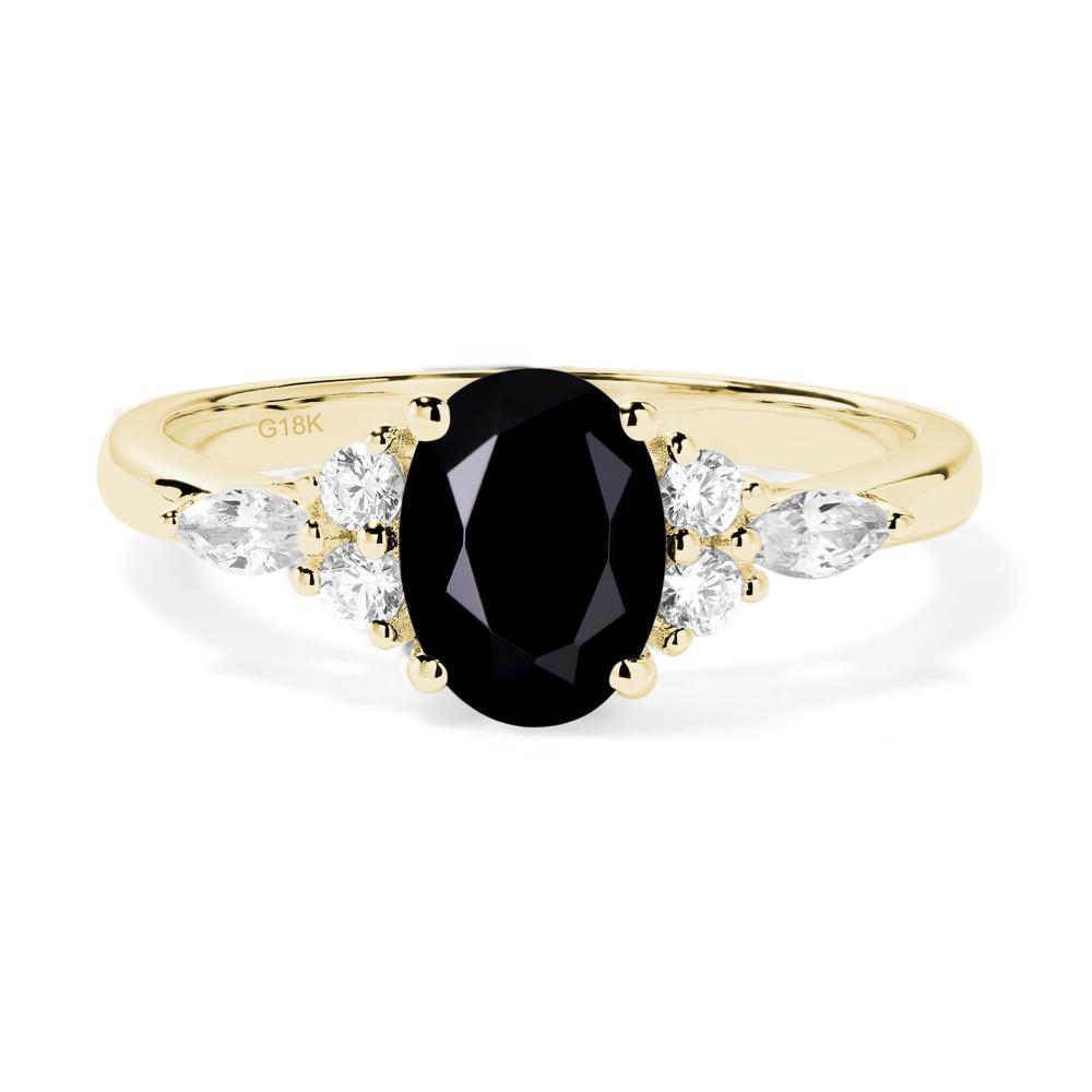 Simple Oval Black Spinel Engagement Ring - LUO Jewelry #metal_18k yellow gold