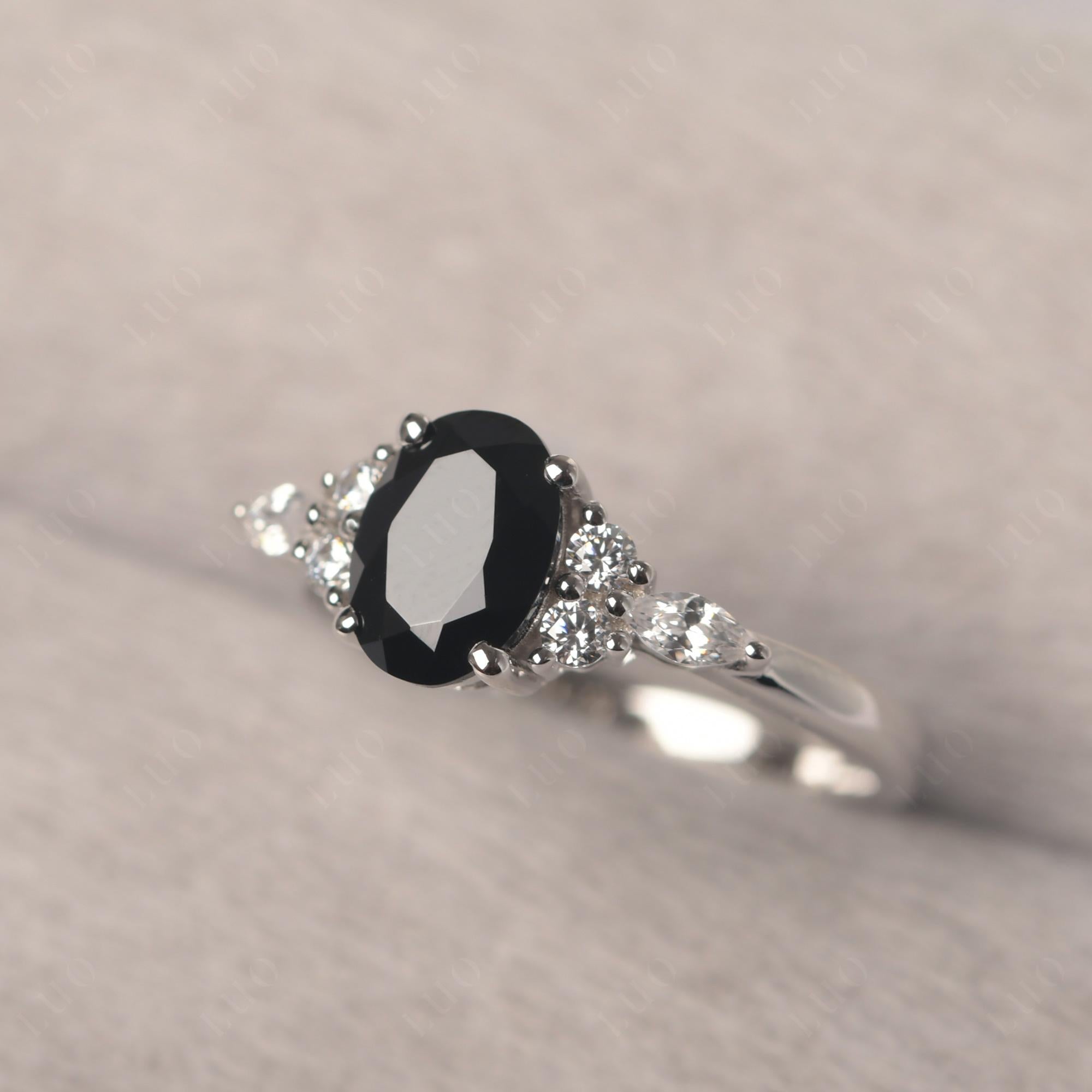 Simple Oval Black Spinel Engagement Ring - LUO Jewelry