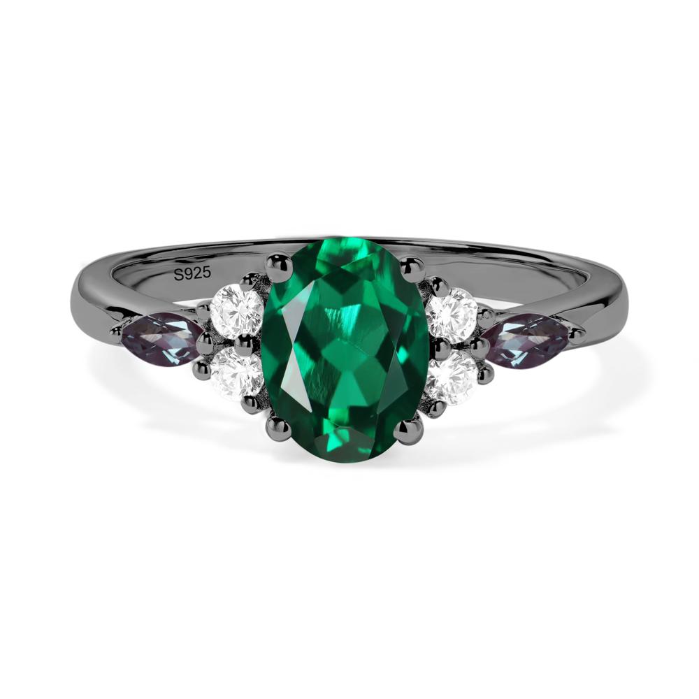 Simple Oval Emerald Engagement Ring - LUO Jewelry #metal_black finish sterling silver
