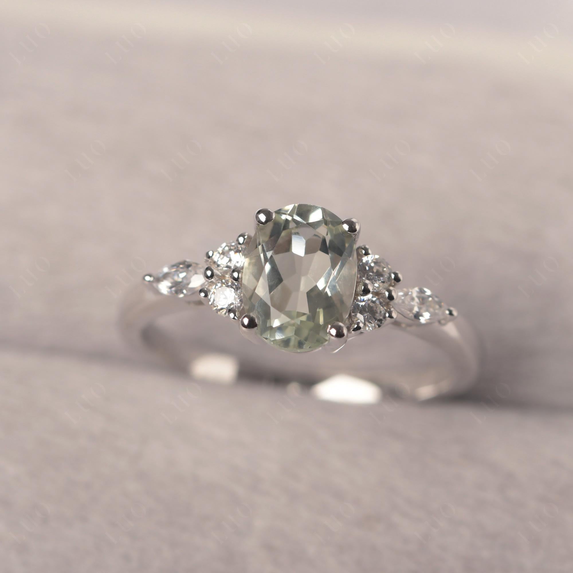 Simple Oval Green Amethyst Engagement Ring - LUO Jewelry
