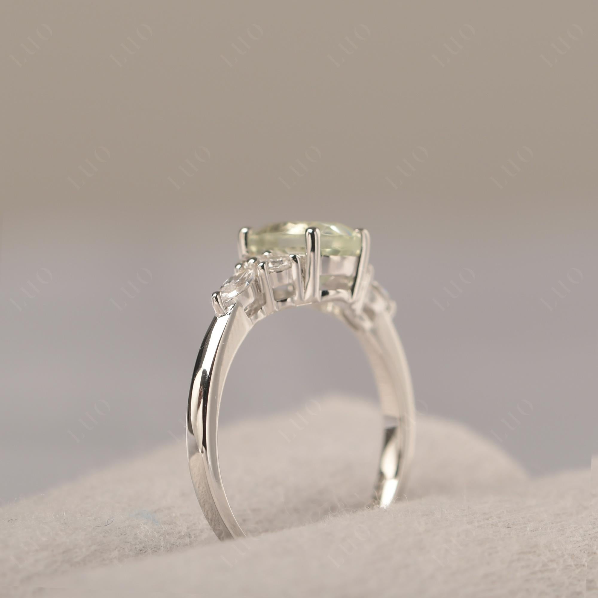 Simple Oval Green Amethyst Engagement Ring - LUO Jewelry