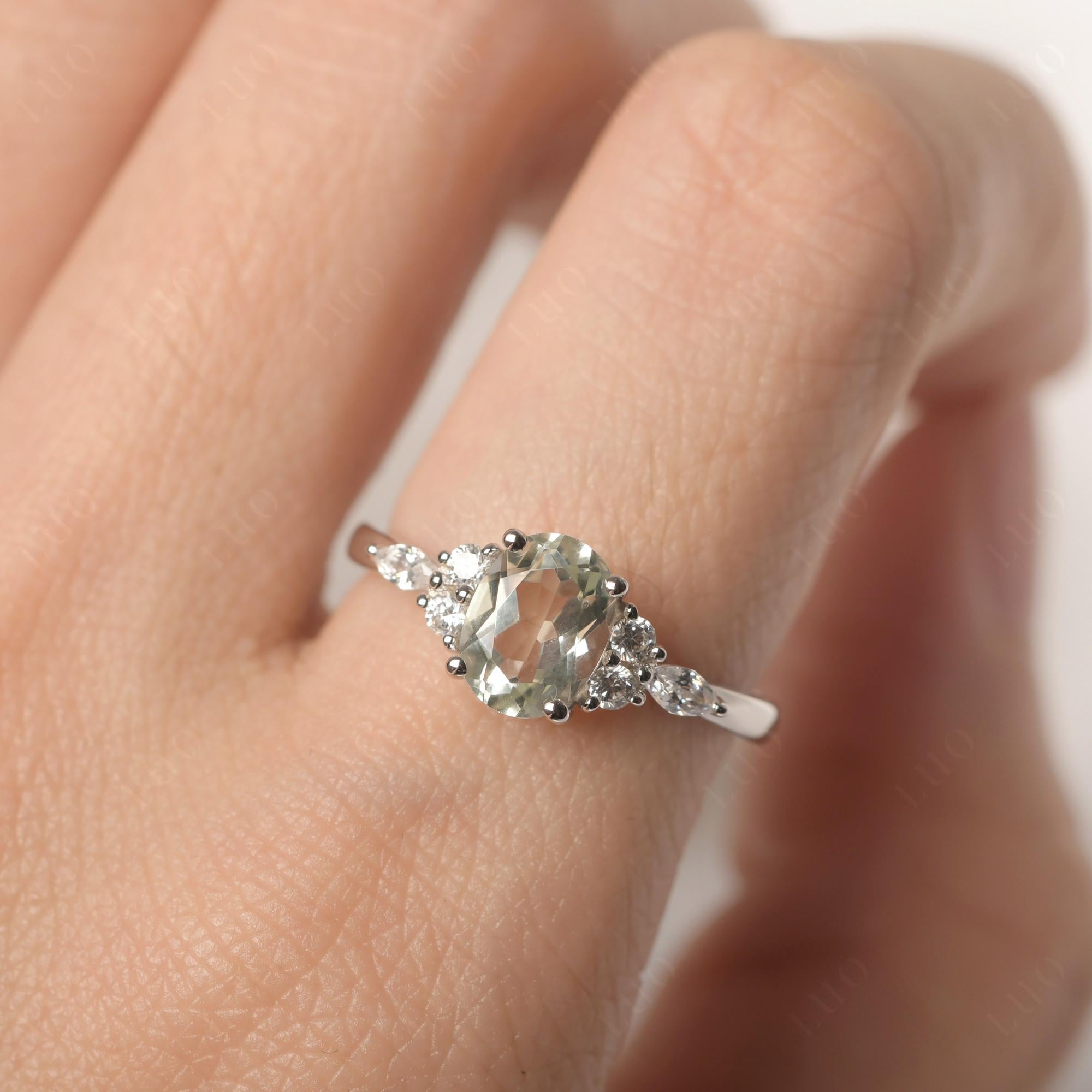 Simple Oval Green Amethyst Engagement Ring - LUO Jewelry