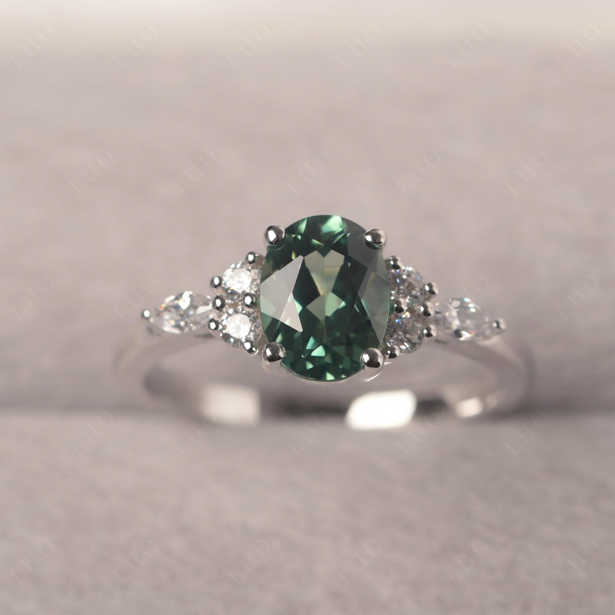 Simple Oval Green Sapphire Engagement Ring - LUO Jewelry