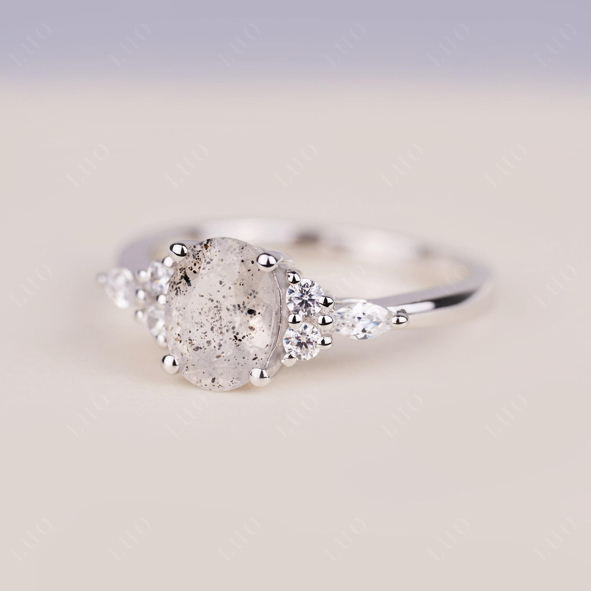 Simple Oval Herkimer Diamond Engagement Ring - LUO Jewelry