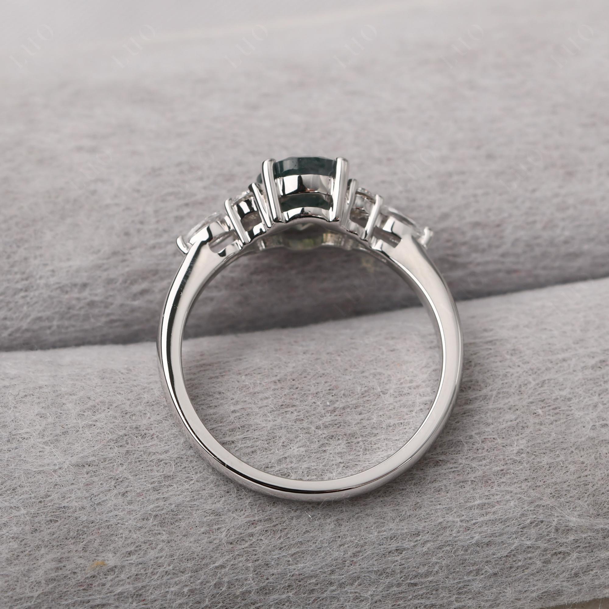 Simple Oval Moss Agate Engagement Ring - LUO Jewelry
