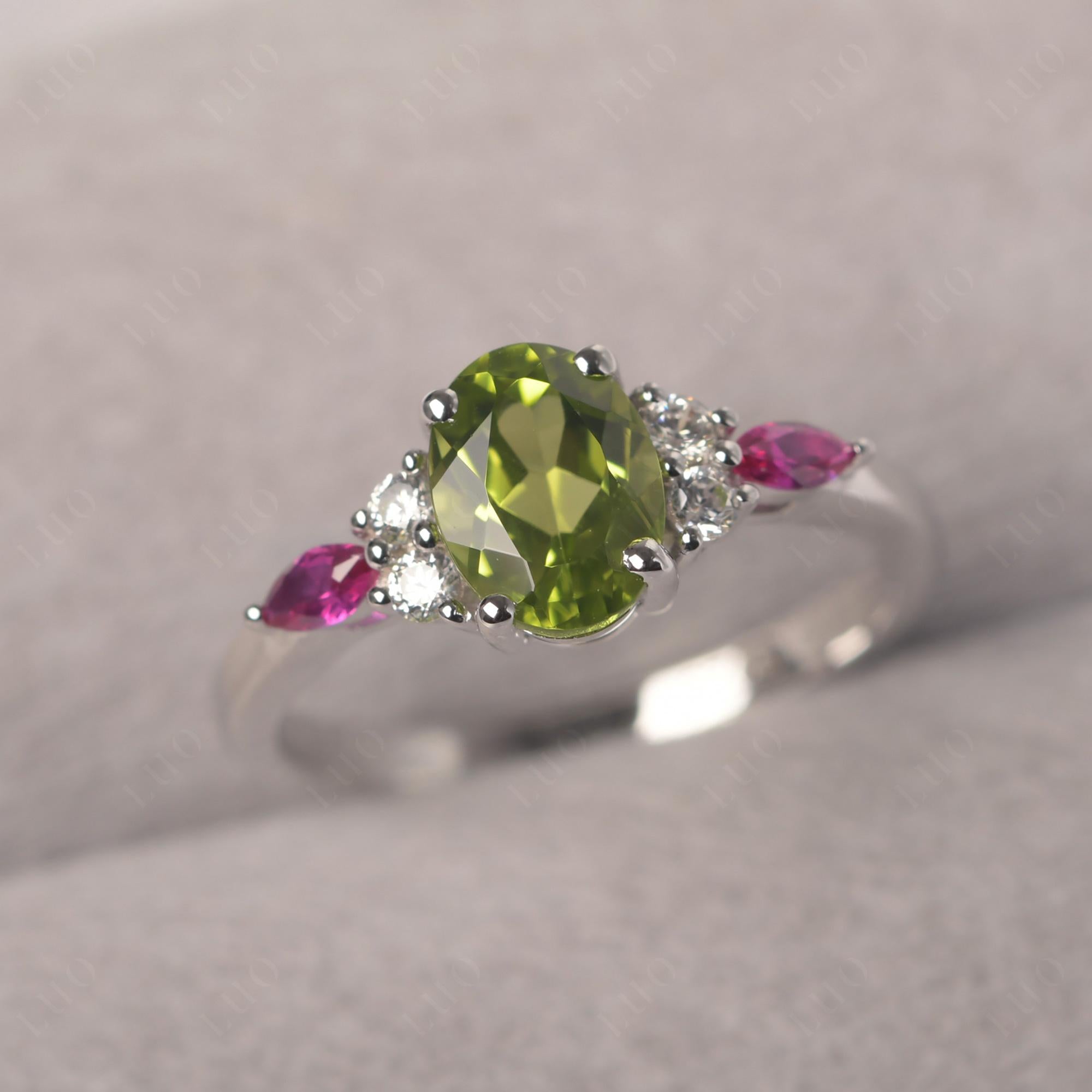 Simple Oval Peridot Engagement Ring - LUO Jewelry