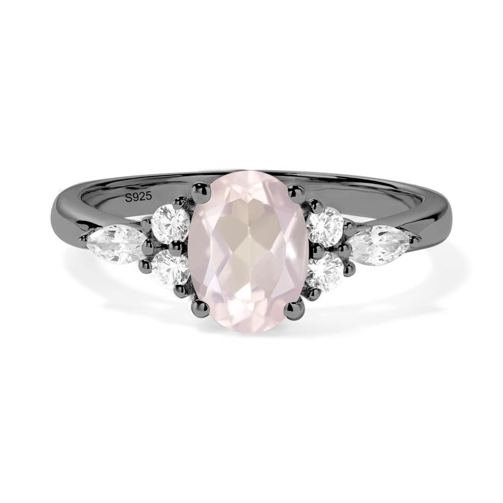 Simple Oval Rose Quartz Engagement Ring - LUO Jewelry #metal_black finish sterling silver