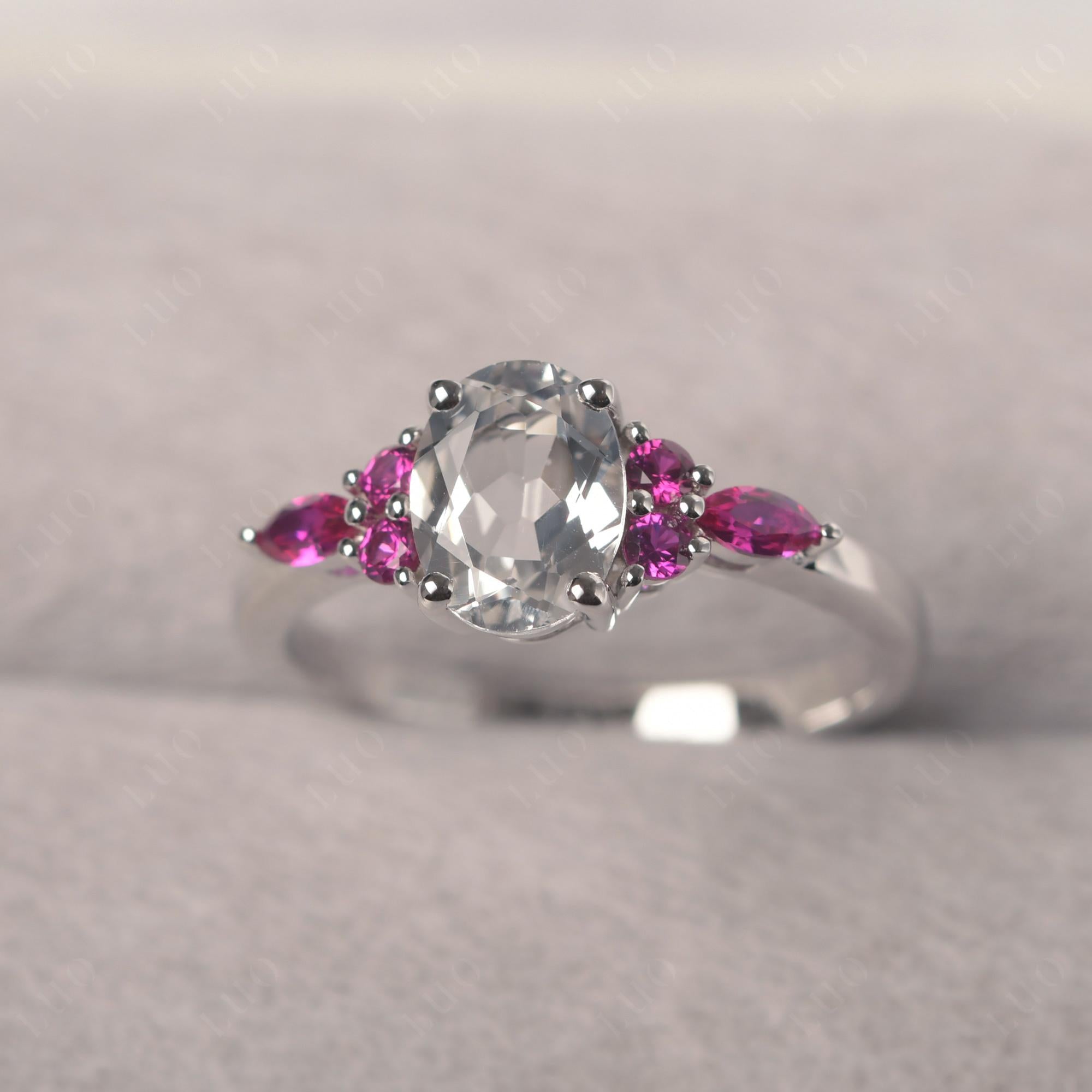 Simple Oval White Topaz Engagement Ring - LUO Jewelry