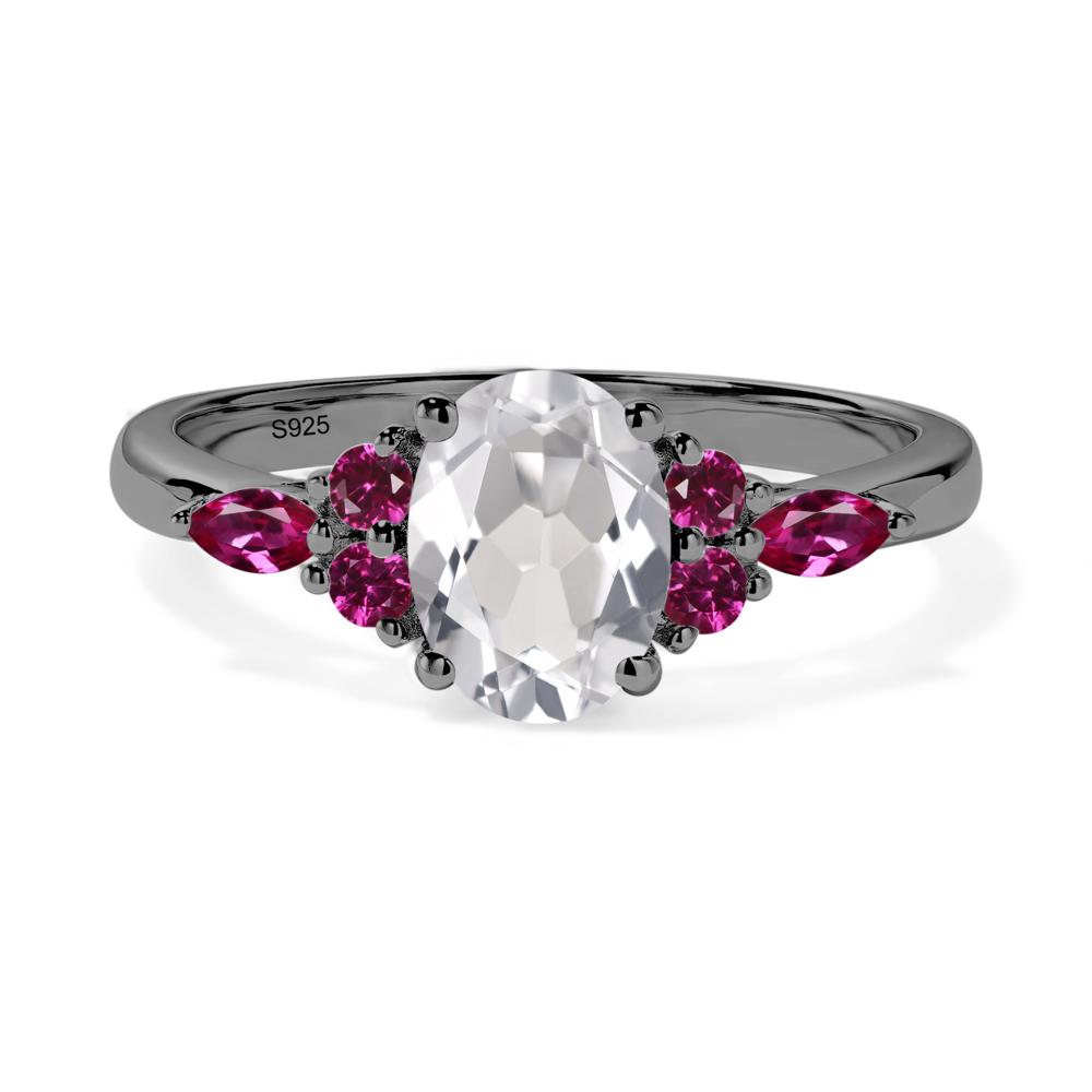 Simple Oval White Topaz Engagement Ring - LUO Jewelry #metal_black finish sterling silver