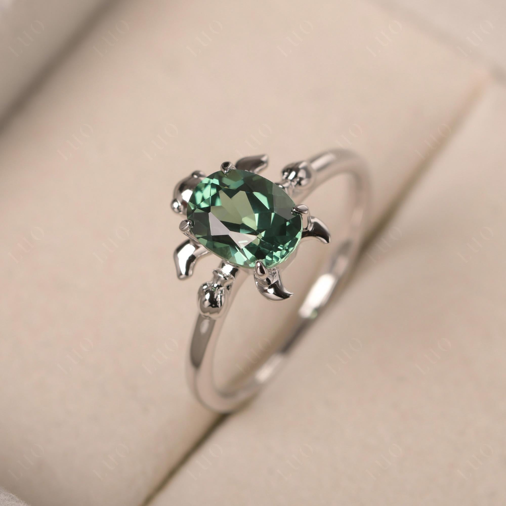 Green Sapphire Turtle Engagement Ring - LUO Jewelry