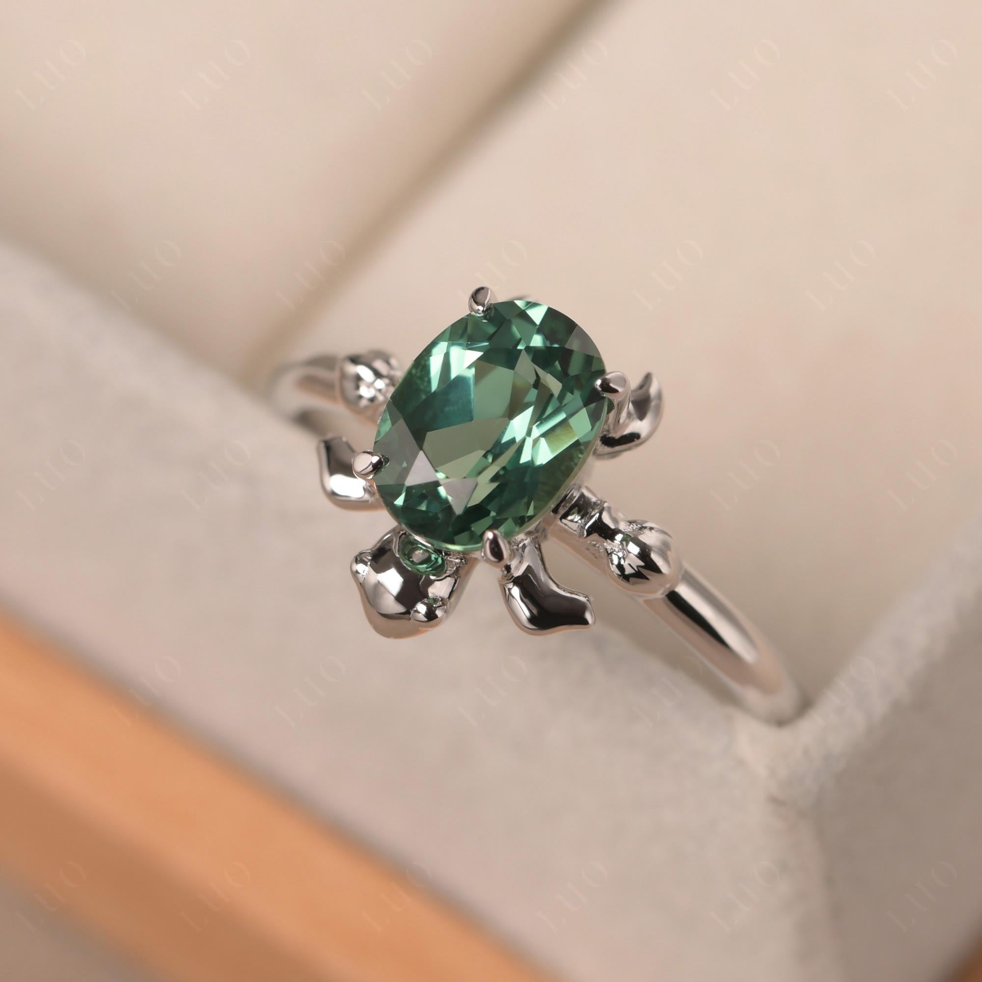 Green Sapphire Turtle Engagement Ring - LUO Jewelry