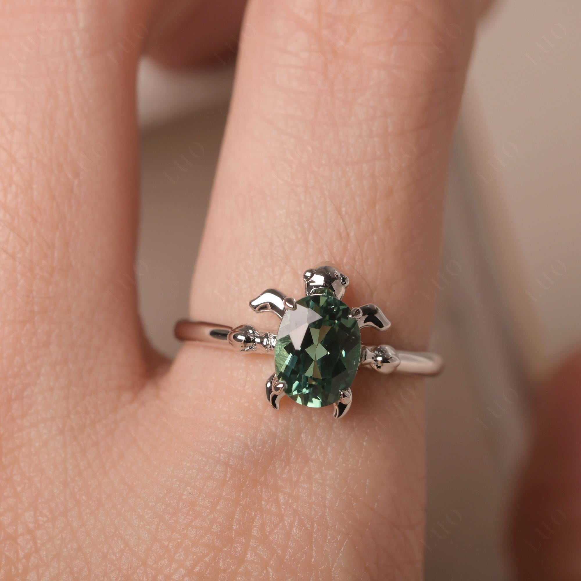 Green Sapphire Turtle Engagement Ring - LUO Jewelry