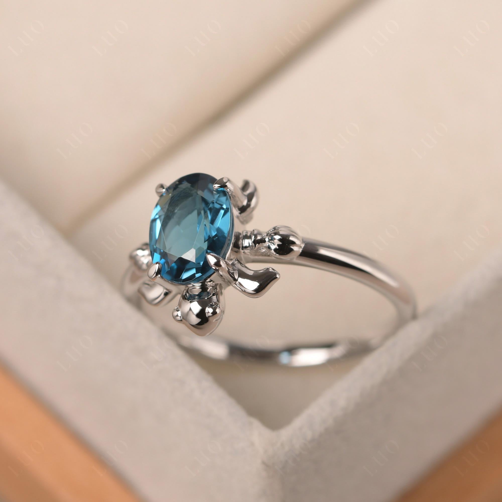 Oval Cut London Blue Topaz Turtle Ring - LUO Jewelry