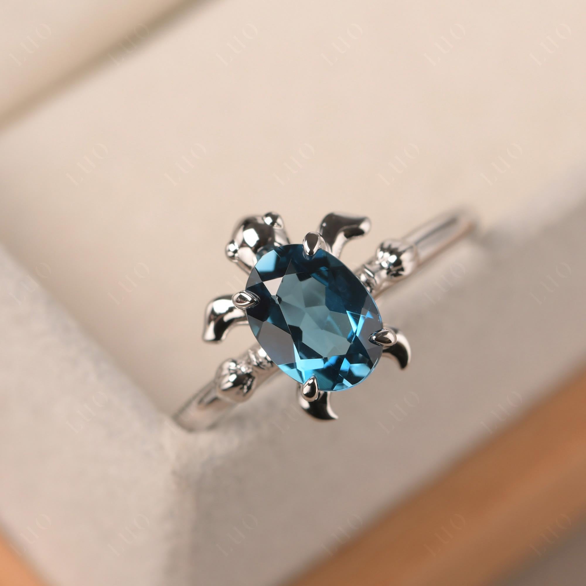 Oval Cut London Blue Topaz Turtle Ring - LUO Jewelry