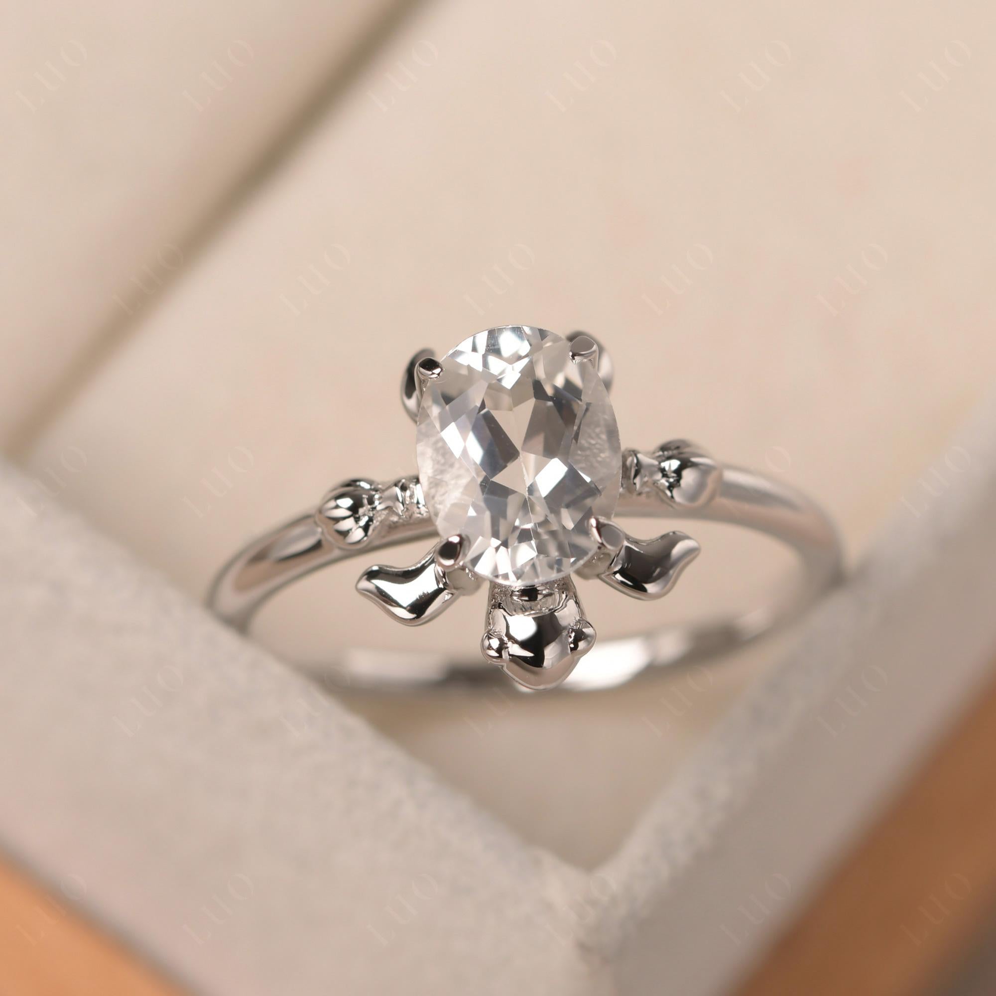 White Topaz Turtle Engagement Ring - LUO Jewelry