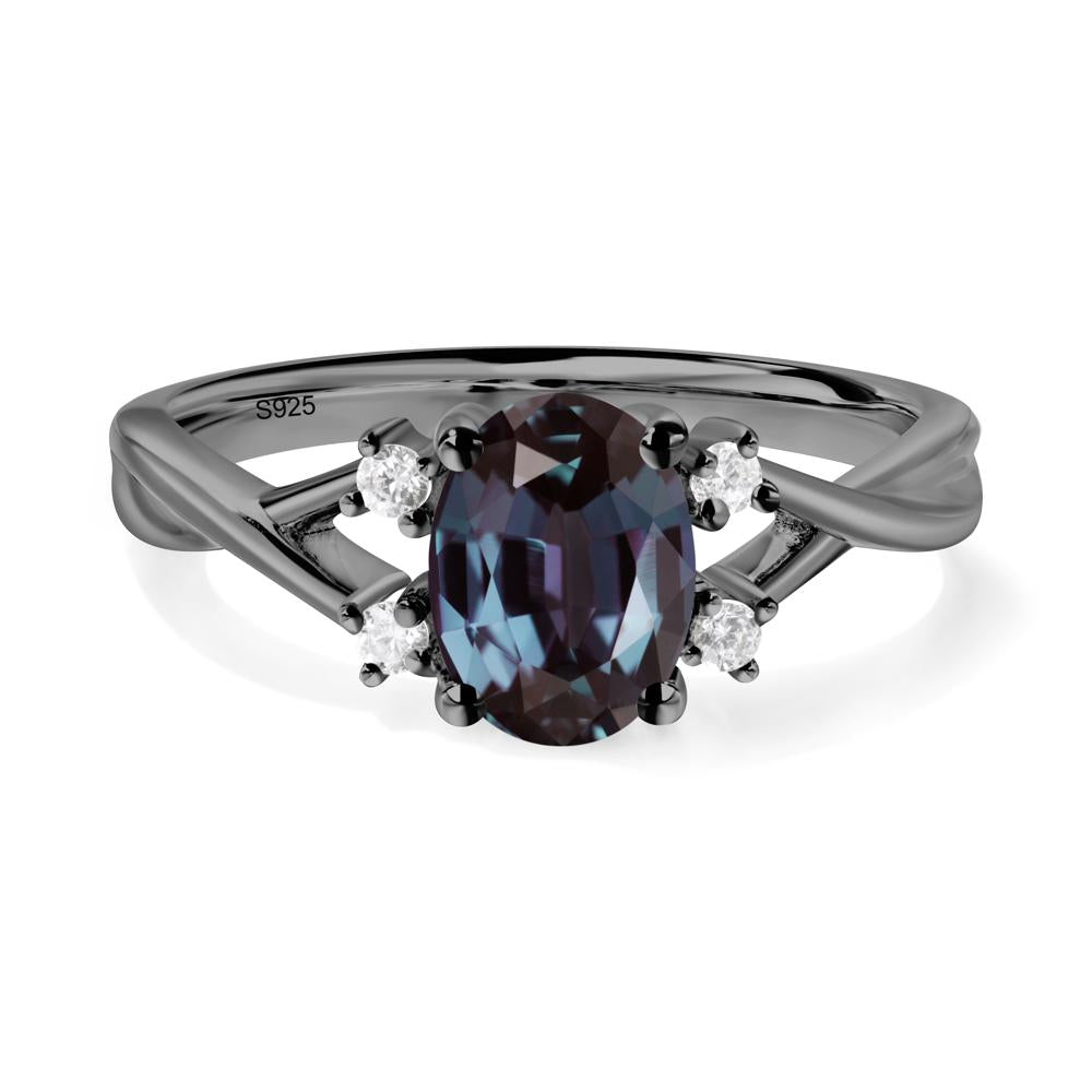 Alexandrite Oval Engagement Ring with Wedding Band - LUO Jewelry #metal_black finish sterling silver
