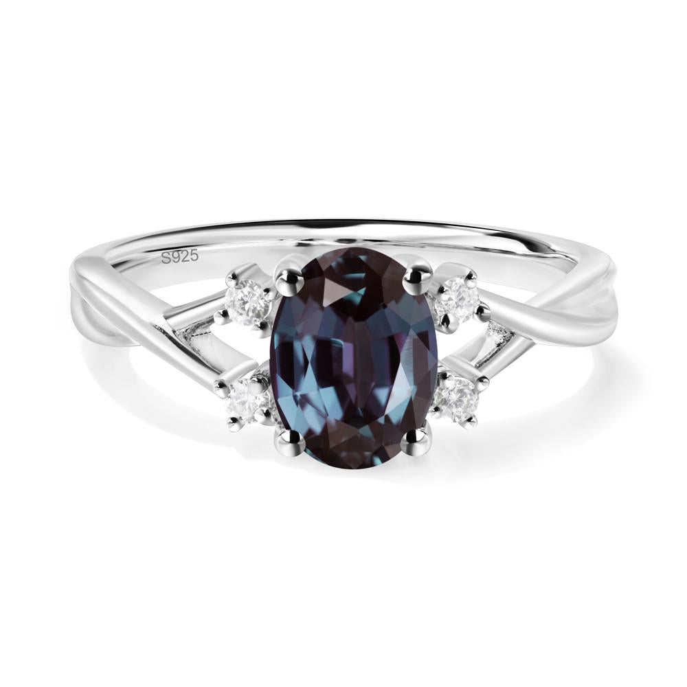 Alexandrite Oval Engagement Ring with Wedding Band - LUO Jewelry #metal_sterling silver