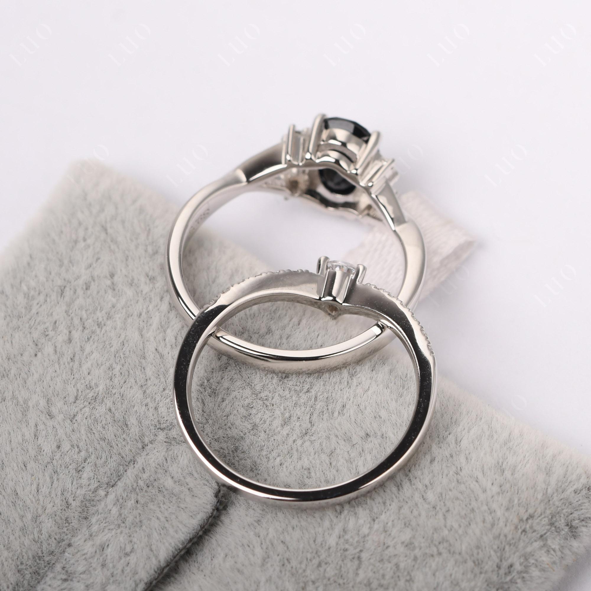 Oval Black Spinel Wedding Ring Set - LUO Jewelry