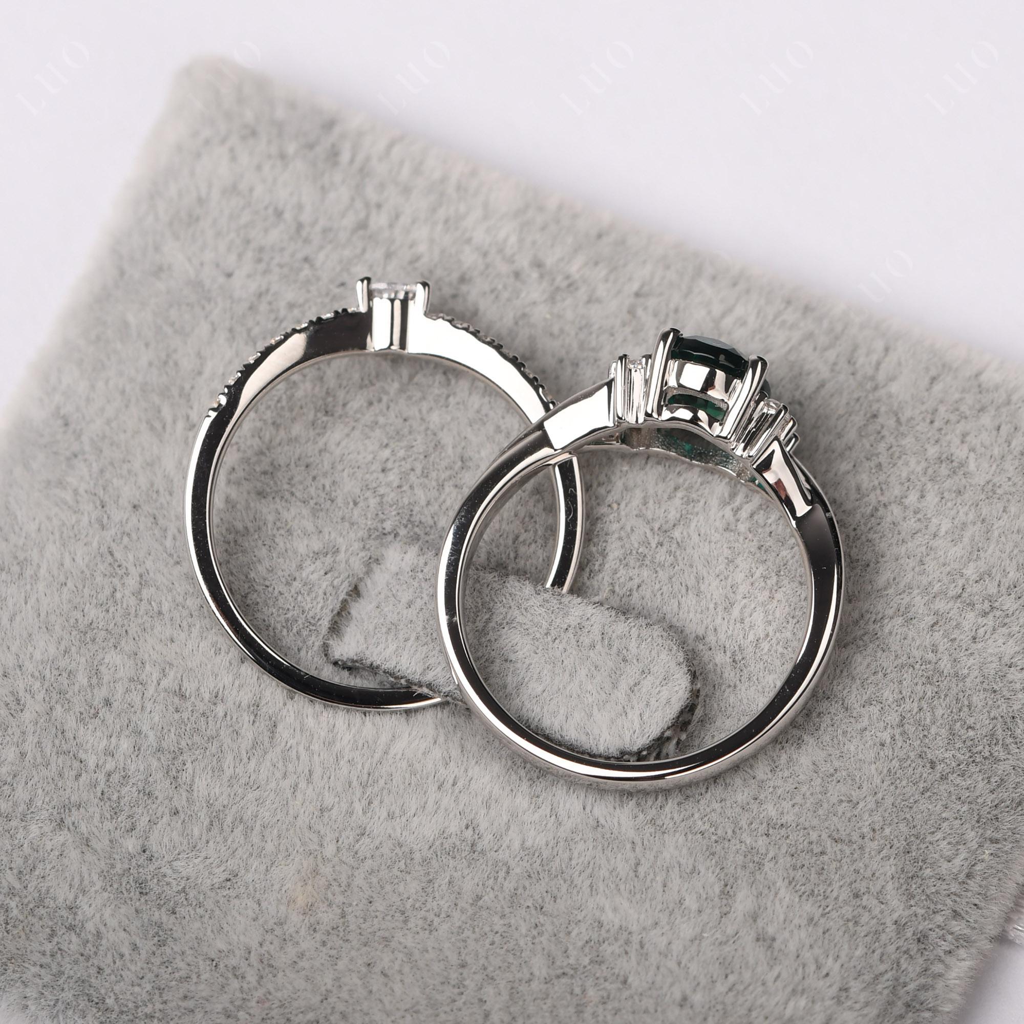 Oval Emerald Wedding Ring Set - LUO Jewelry