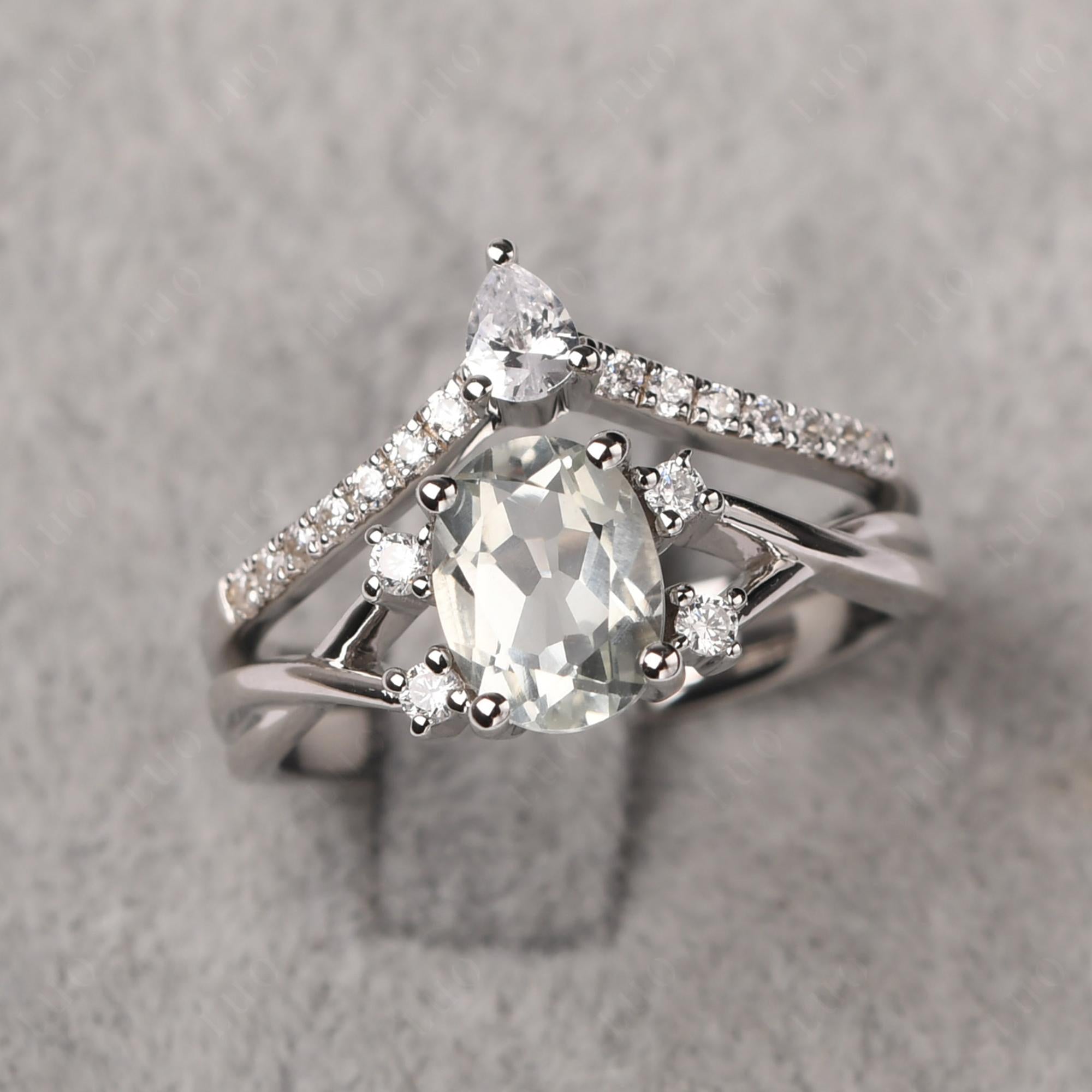 Oval Green Amethyst Wedding Ring Set - LUO Jewelry