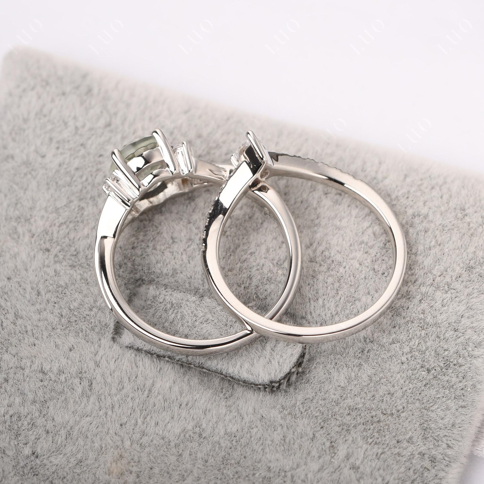 Oval Green Amethyst Wedding Ring Set - LUO Jewelry