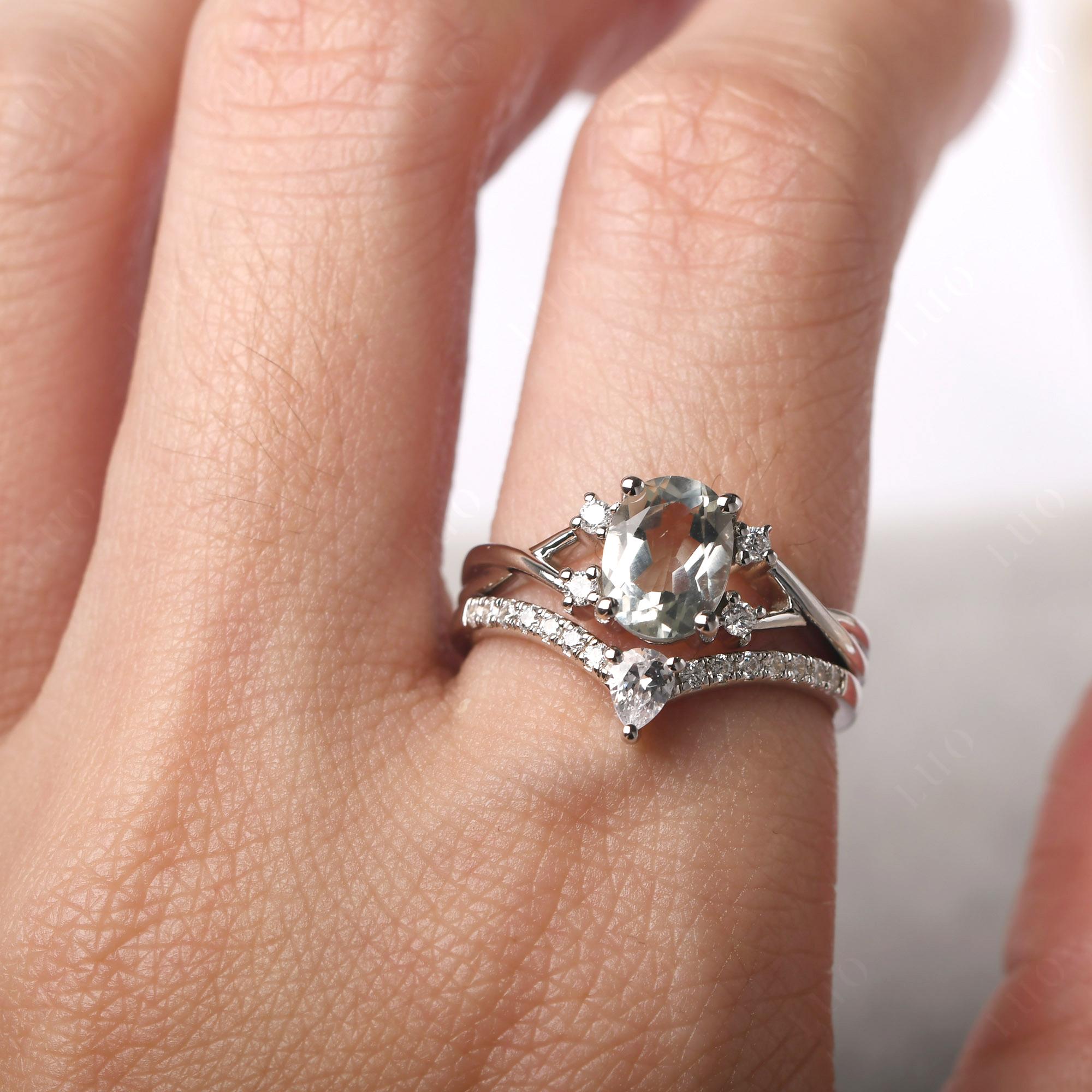 Oval Green Amethyst Wedding Ring Set - LUO Jewelry