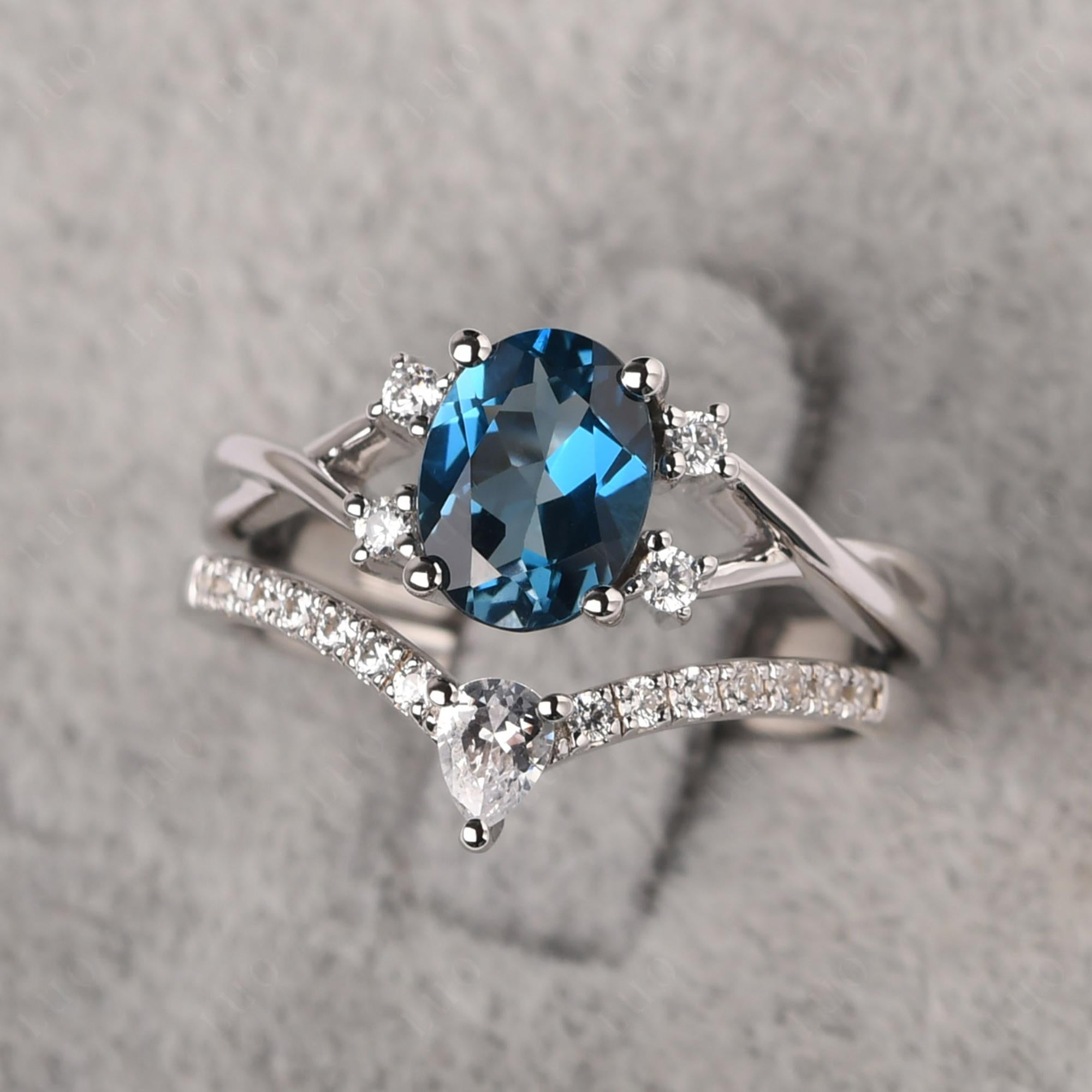 Oval London Blue Topaz Wedding Ring Set - LUO Jewelry