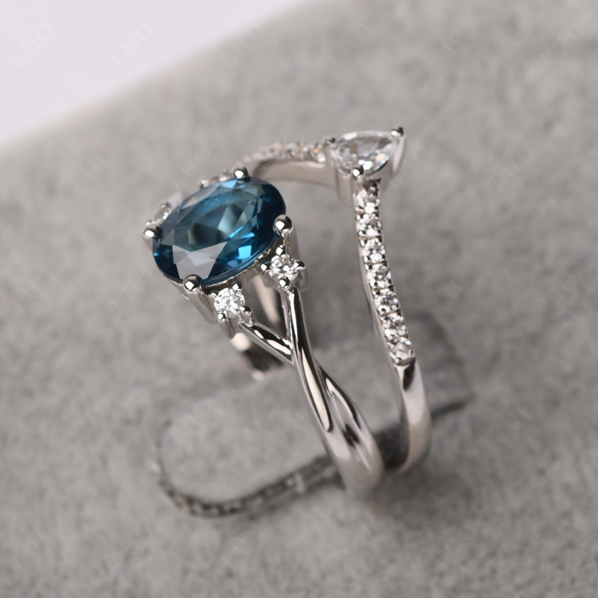 Oval London Blue Topaz Wedding Ring Set - LUO Jewelry
