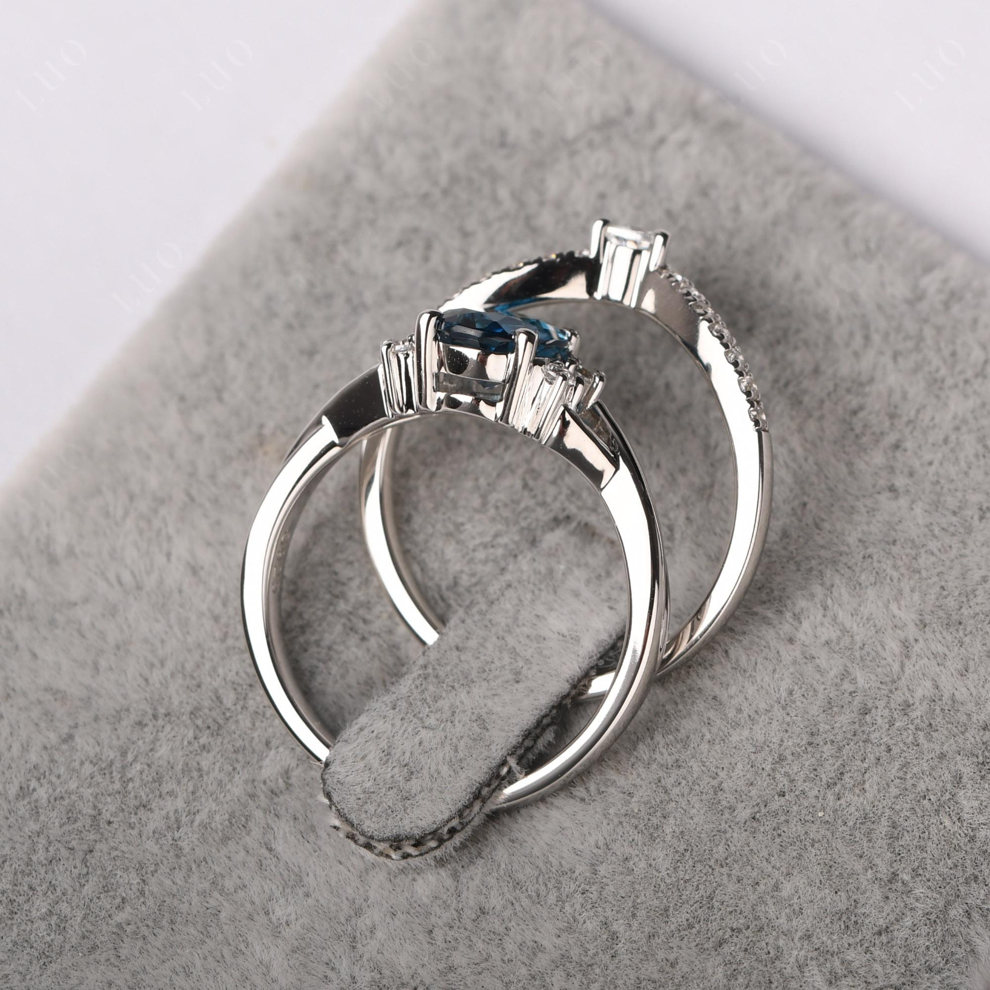 Oval London Blue Topaz Wedding Ring Set - LUO Jewelry