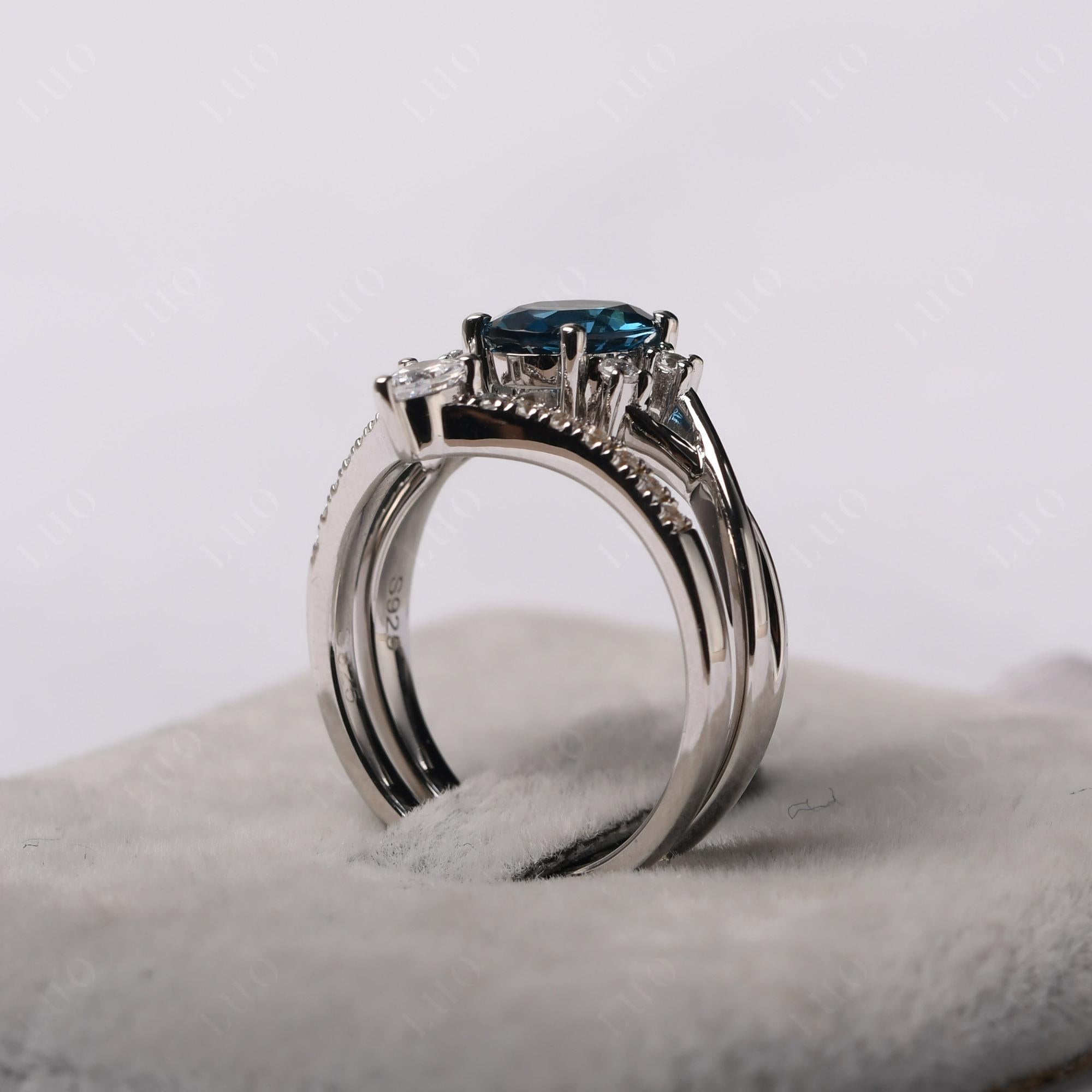 Oval London Blue Topaz Wedding Ring Set - LUO Jewelry