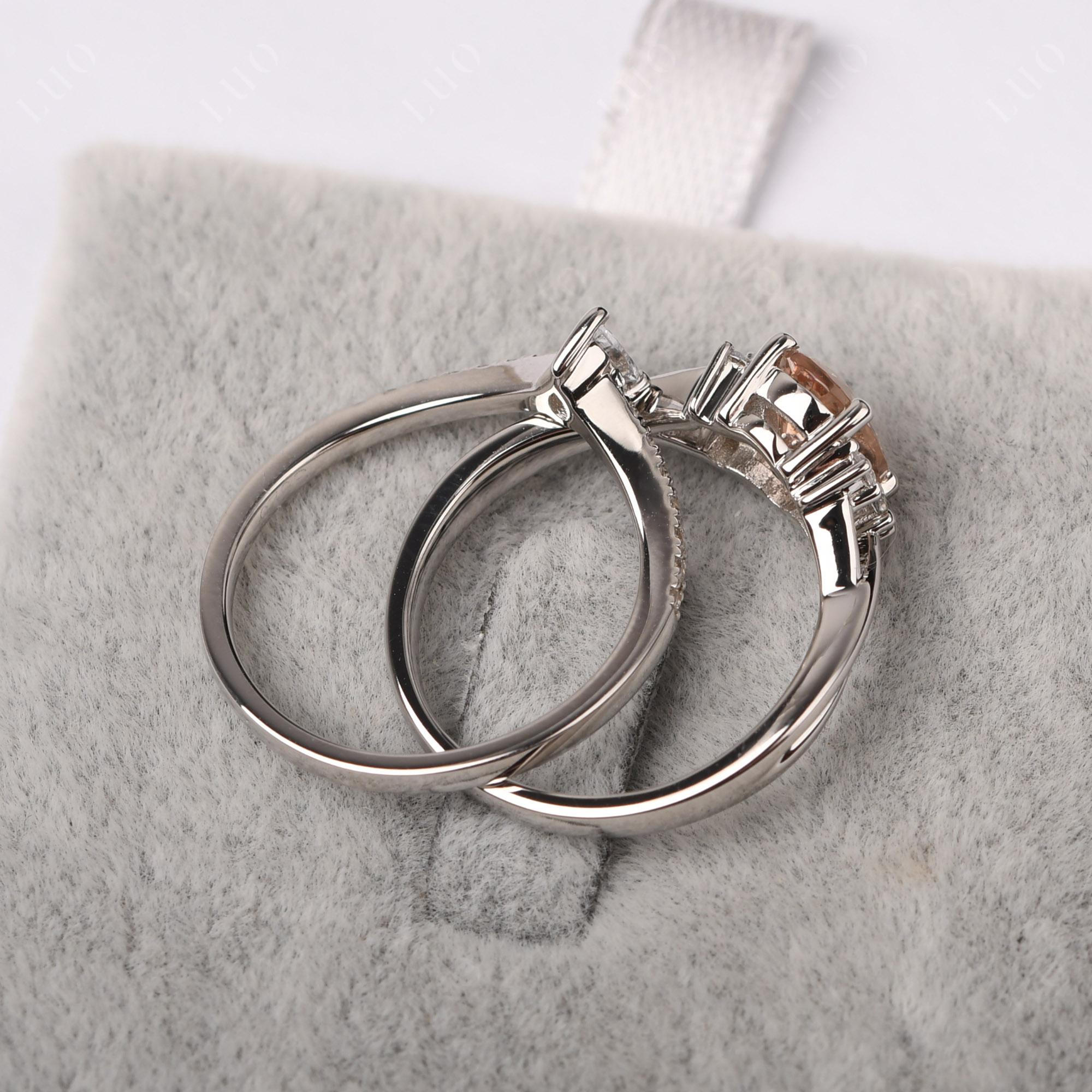 Morganite Oval Engagement Ring with Wedding Band - LUO Jewelry