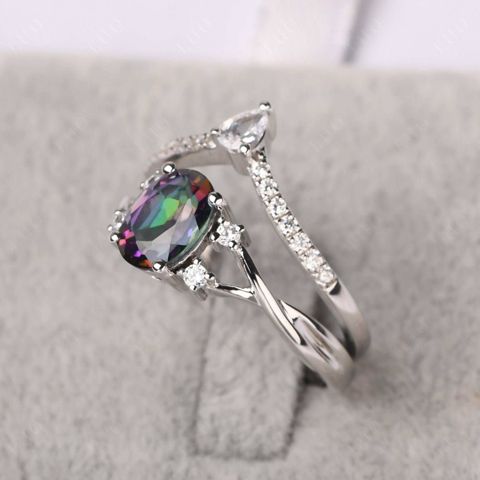 Oval Mystic Topaz Wedding Ring Set - LUO Jewelry